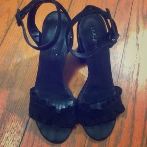 Black high chunky heel sandals